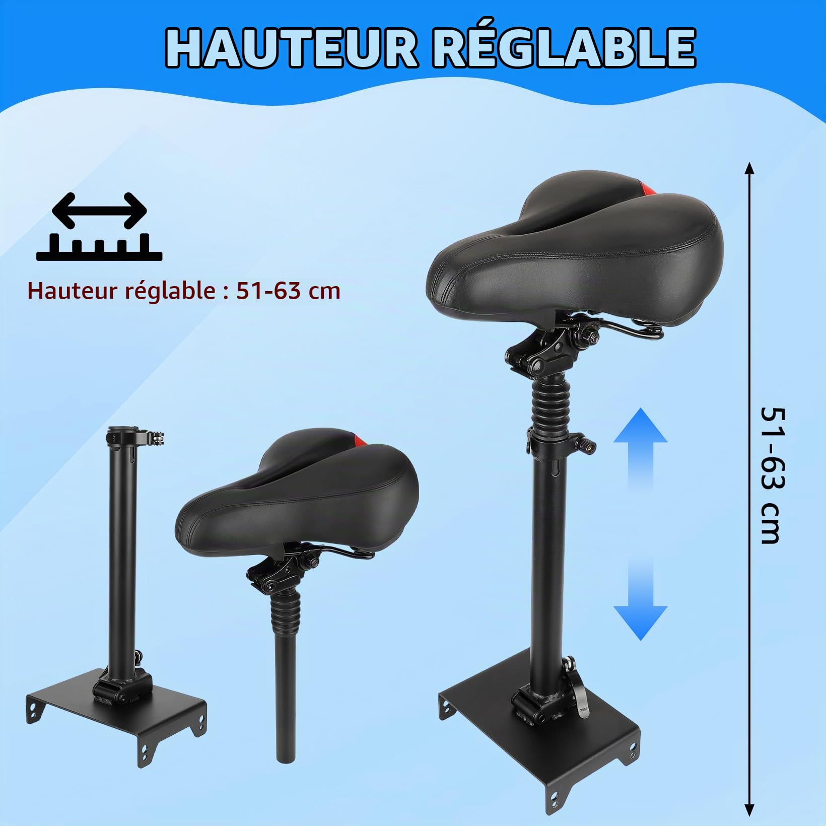Selle réglable amortissante pour Max G30, siège réglable | avec porte-bagages portable, siège réglable, confortable et absorbant les chocs