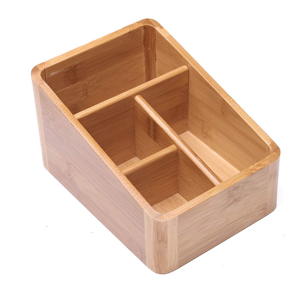YJNP XCPQ Creative Desktop Storage Box Four Grid Cosmetic Storage Box Natural Bamboo Material,1