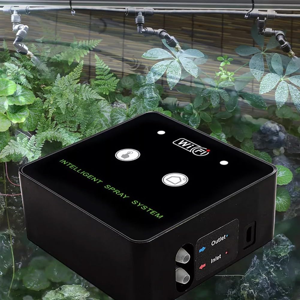 Sistema de nebulización inteligente WiFi para terrario, pulverizador giratorio de 360° con control temporizado para humedad de plantas de selva tropical, kit alimentado por USB (4 boquillas)