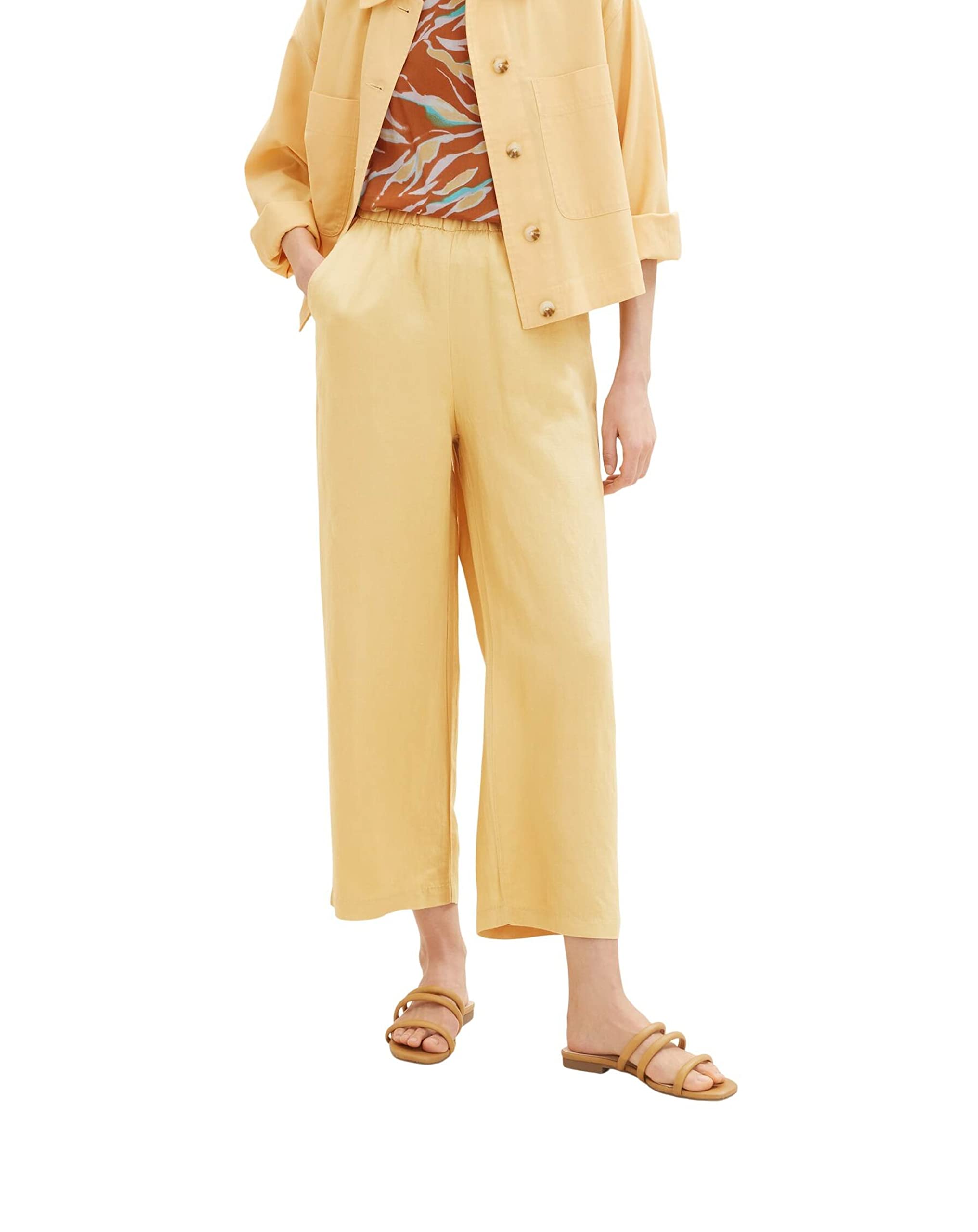 TOM TAILOR Women's Linen Culotte Trousers, 31648 - Fawn Beige, 34W x 28L
