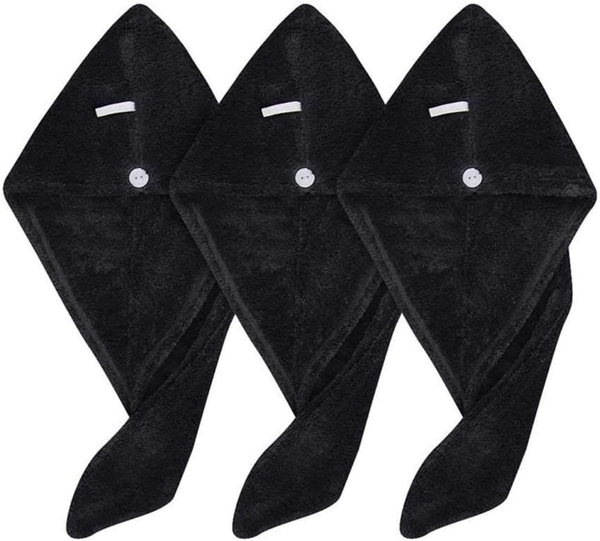 Microfiber Hair Turban Towel Wrap Absorbent Soft Shower Head Towel Quick Dry Towel Magic Drying Wrap for Women Girls 3 PCS (Color : Light Purple) (Black)