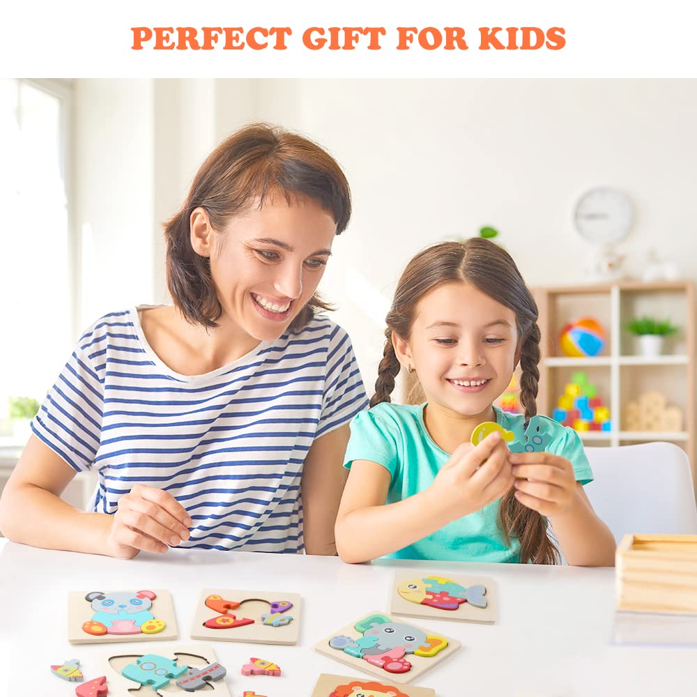 HOTUT Puzzles de Madera de Animales para Niños,6pcs Rompecabezas Puzzle Juguetes Bebes,Puzzles de Madera Juguetes Bebes, Montessori Puzzle Bebe Infantiles,para Niños
