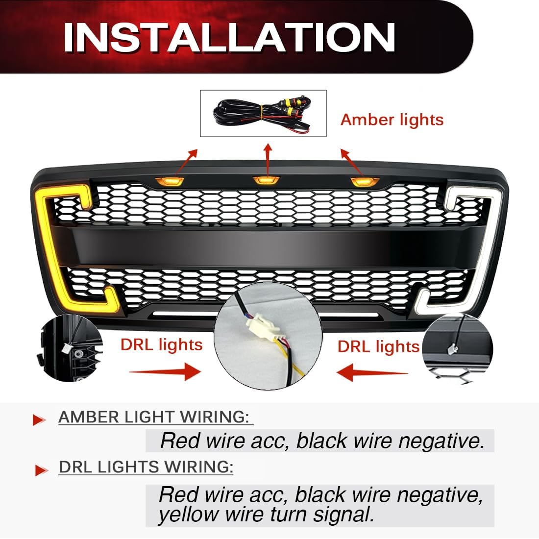 EOMD Front Bumper Grill Compatible with 2004 2005 2006 2007 2008 F150 W/DRL & Turn Signal Lights Matte Black