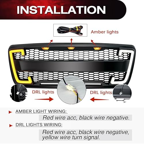Miniatura 4 de Parrilla de parachoques delantero compatible con 2004 2005 2006 2007 2008 F150 WDRL y luces direccionales color negro mate