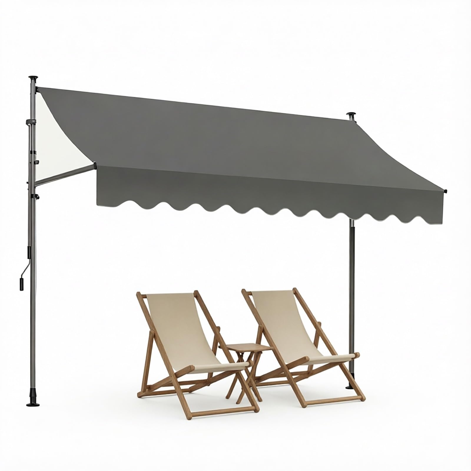 Marquise Soleil Enroulable avec Manivelle, Auvent sans perçage Télescopique, Imperméable Protection UV, pour Extérieur Patio, Hauteur réglable(Gray,150 * 150cm)