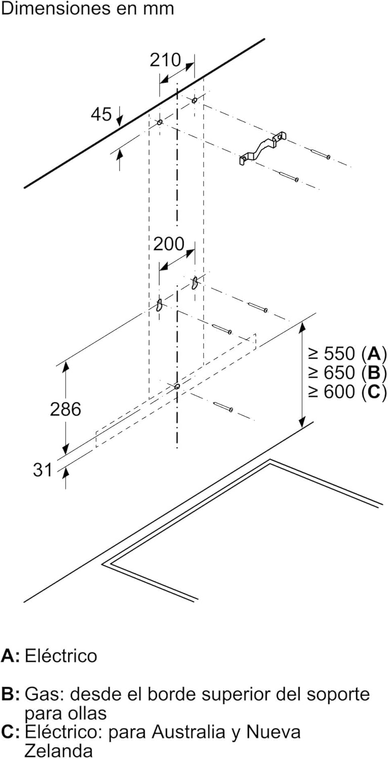 Vista lateral campana extractora Balay con chimenea