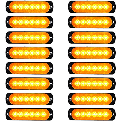 Super Bright 6 LED Emergency Warning Beacon Hazard Strobe Flash Light Bar Car SUV Pickup Truck Van Deck Traffic Advisor (16x, Amber)