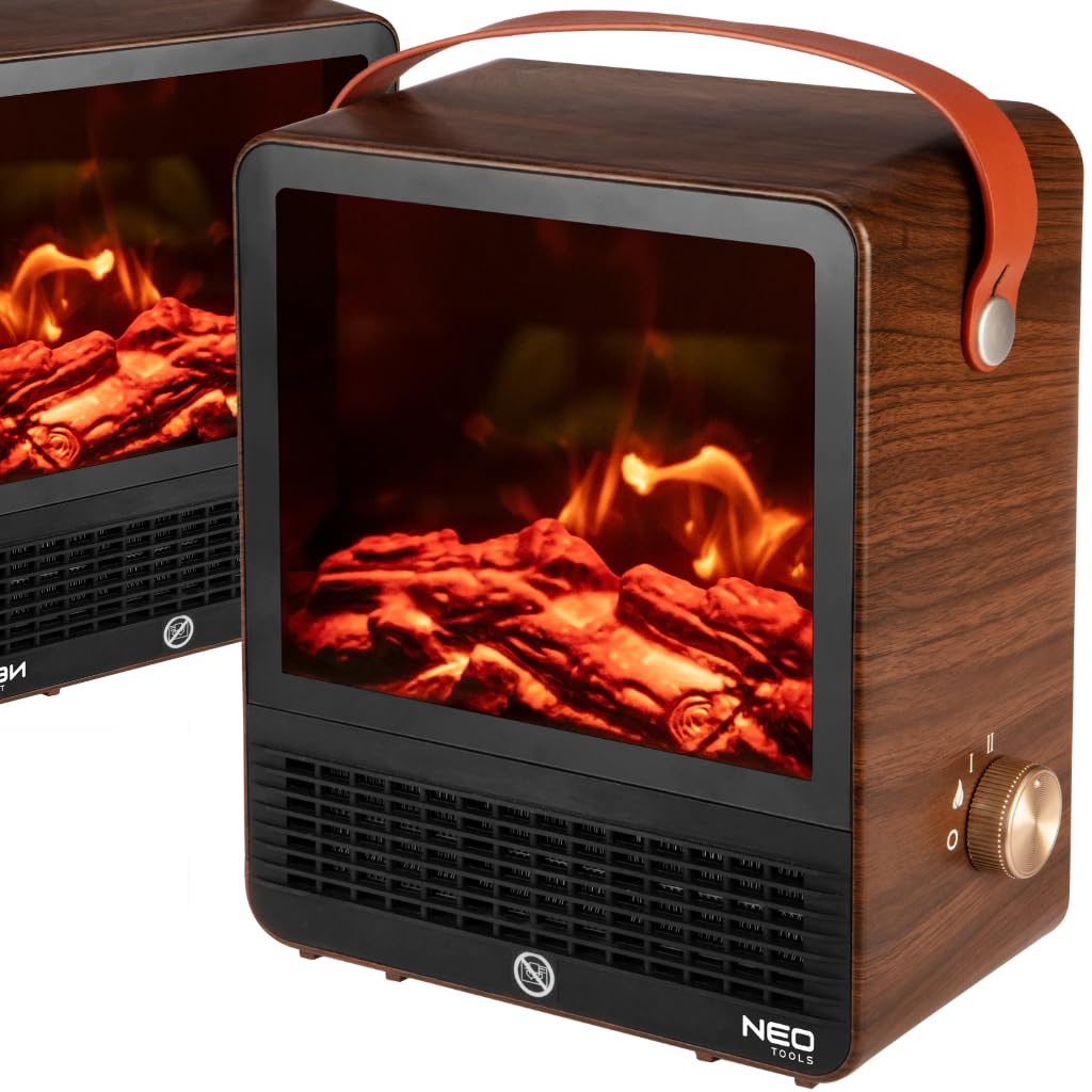 NEO TOOLS Caminetto elettrico, 1500 W, riscaldamento indipendente | Con effetto fiamma realistico, 2 livelli di calore e protezione da surriscaldamento, ideale per ambienti accoglienti