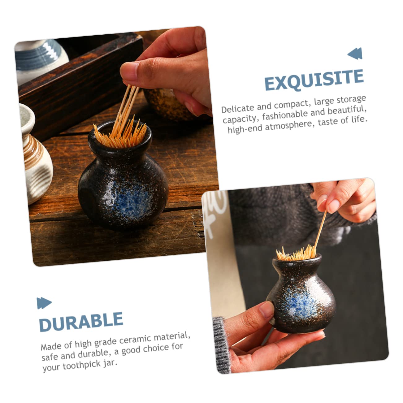 VICASKY 2pcs Japanese Style Ceramic Toothpick Holder Decorative Toothpick Storage Case for Home and Restaurant Easy to Use and Carry