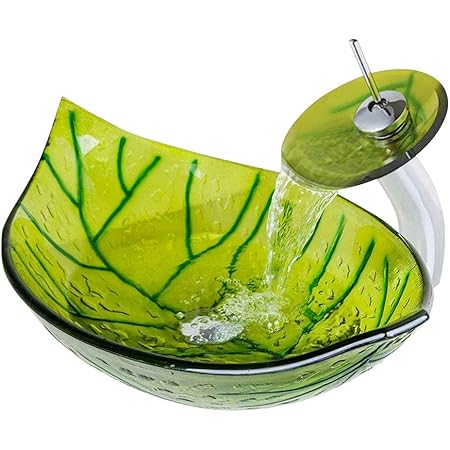 MUSUMI Bathroom Vessel Sink, Green Clear Light Tempered Glass Vessel Sink With - View #8