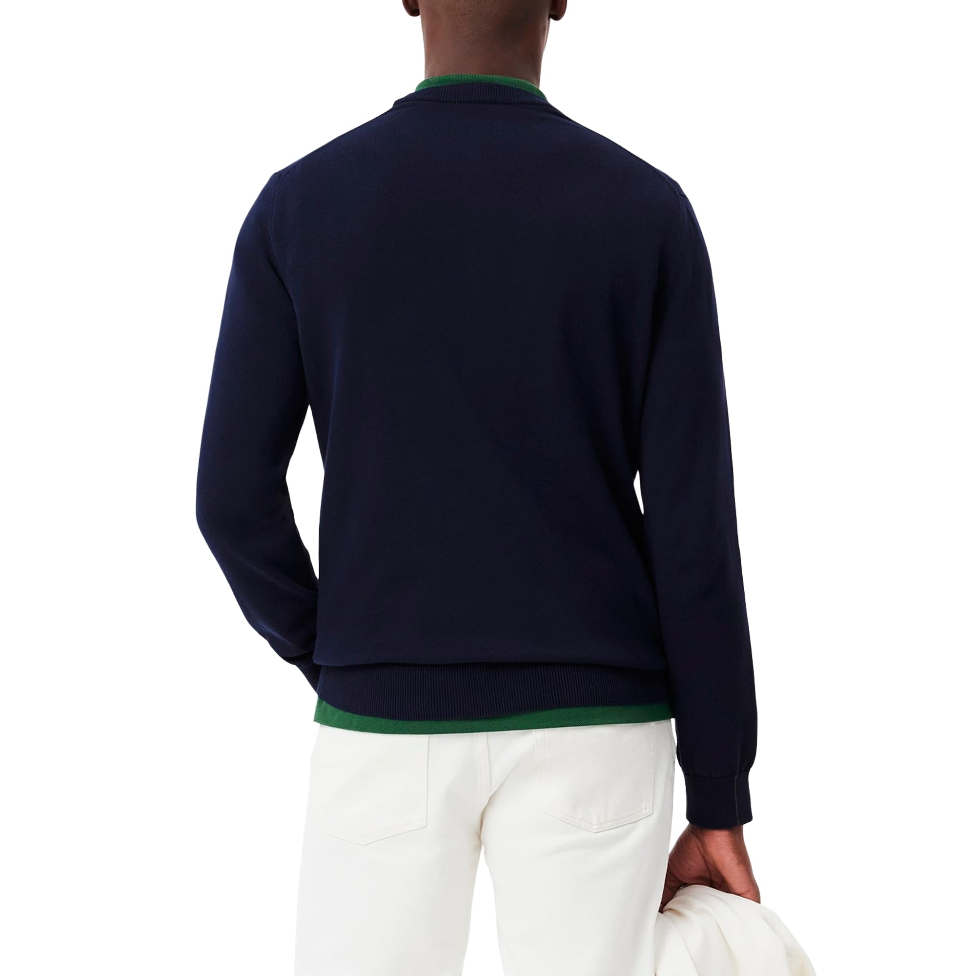 Lacoste Herren Langarm Rundhalsausschnitt Baumwolle Jersey Pullover Kern, Marineblau, Mittel – Ansicht 2