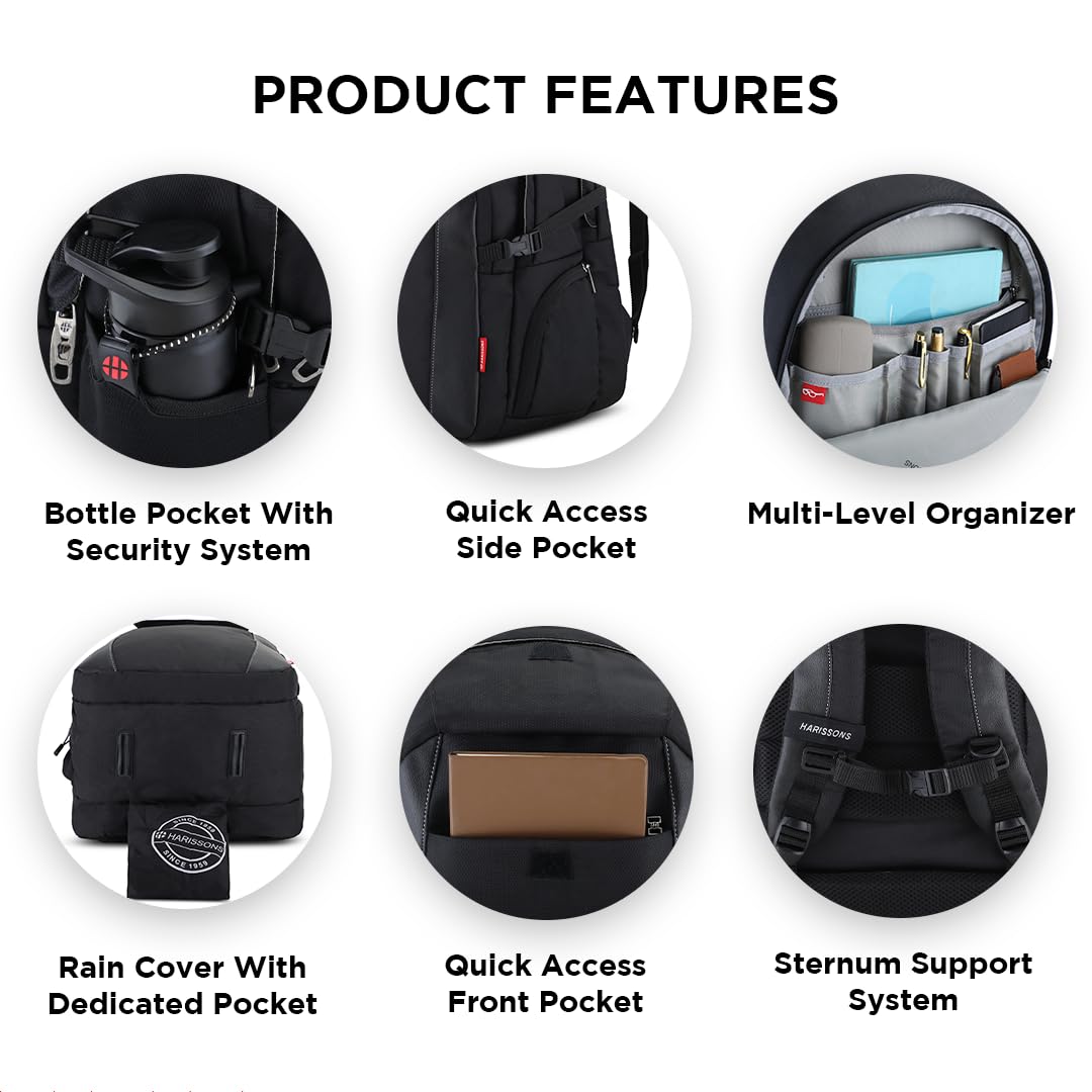HARISSONS Rebel 15.6" inch Professional Laptop Backpacks for Men, Women (Black, 47 Ltrs)