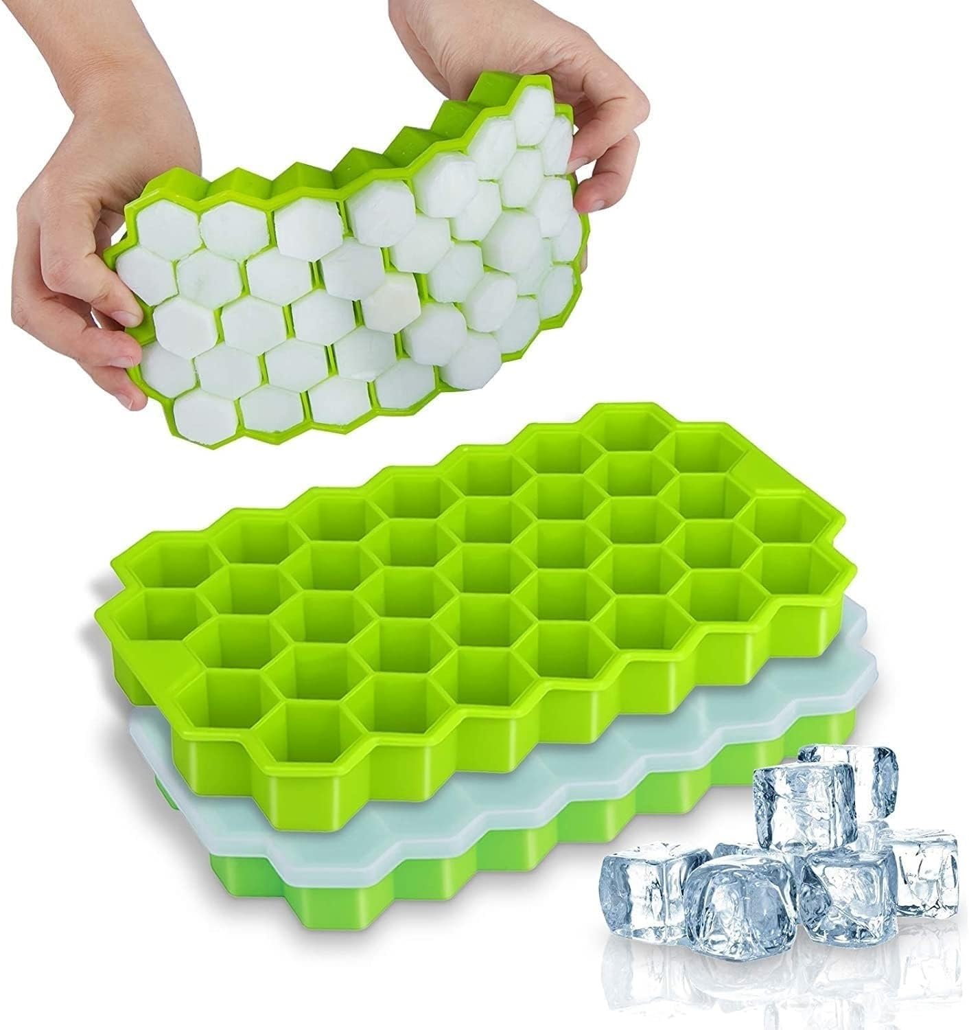 SAMEZONE 2 Pack Flexible Silicone Honeycomb Shape 37 Cavity Ice Cube Tray Mold Trays for Freezer Moulds Small Cubes Easy Release Whiskey Fridge Bar Soft Smooth Rubber Ice Tray (Multicolor Pack of 2)