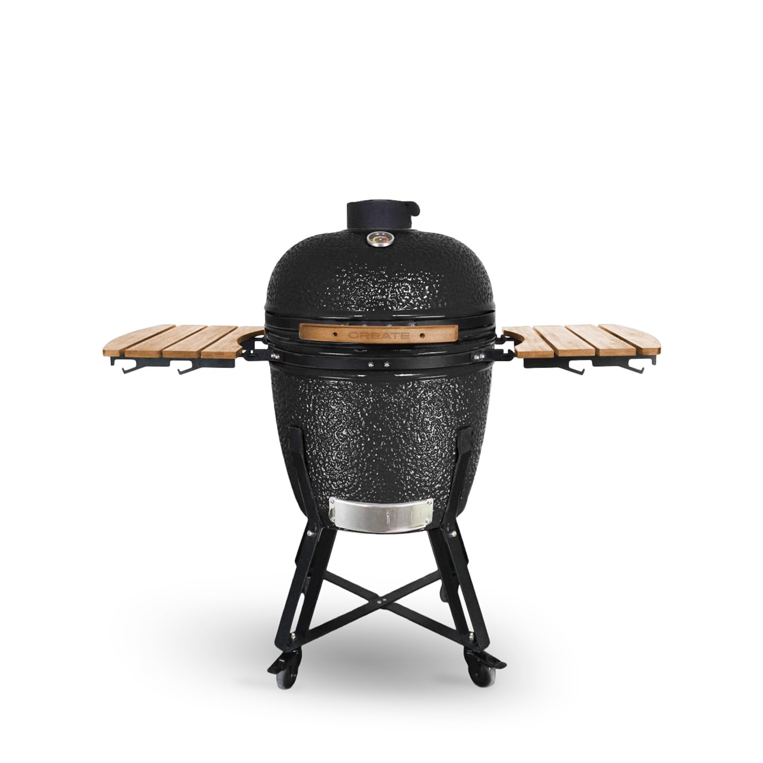 CREATE/BBQ KAMADO/Barbacoa ahumadora de cerámica negro 21 pulgadas/Puede asar, ahumar y cocinar, con regulador de temperatura y dos fuentes de ventilación.