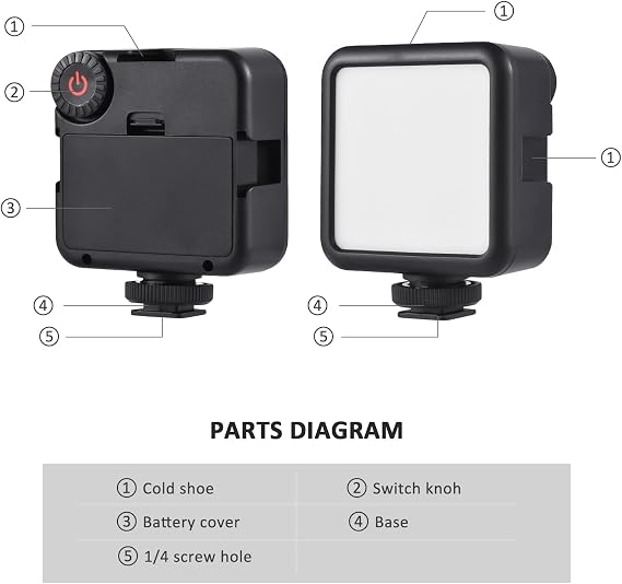 Pocket Led Light Mini Video Lamp Photography Light 5600K Color Temperature with 25pcs Beads 3 Cold Shoe Mounts for Live Streaming Home Studio Comercial Photography