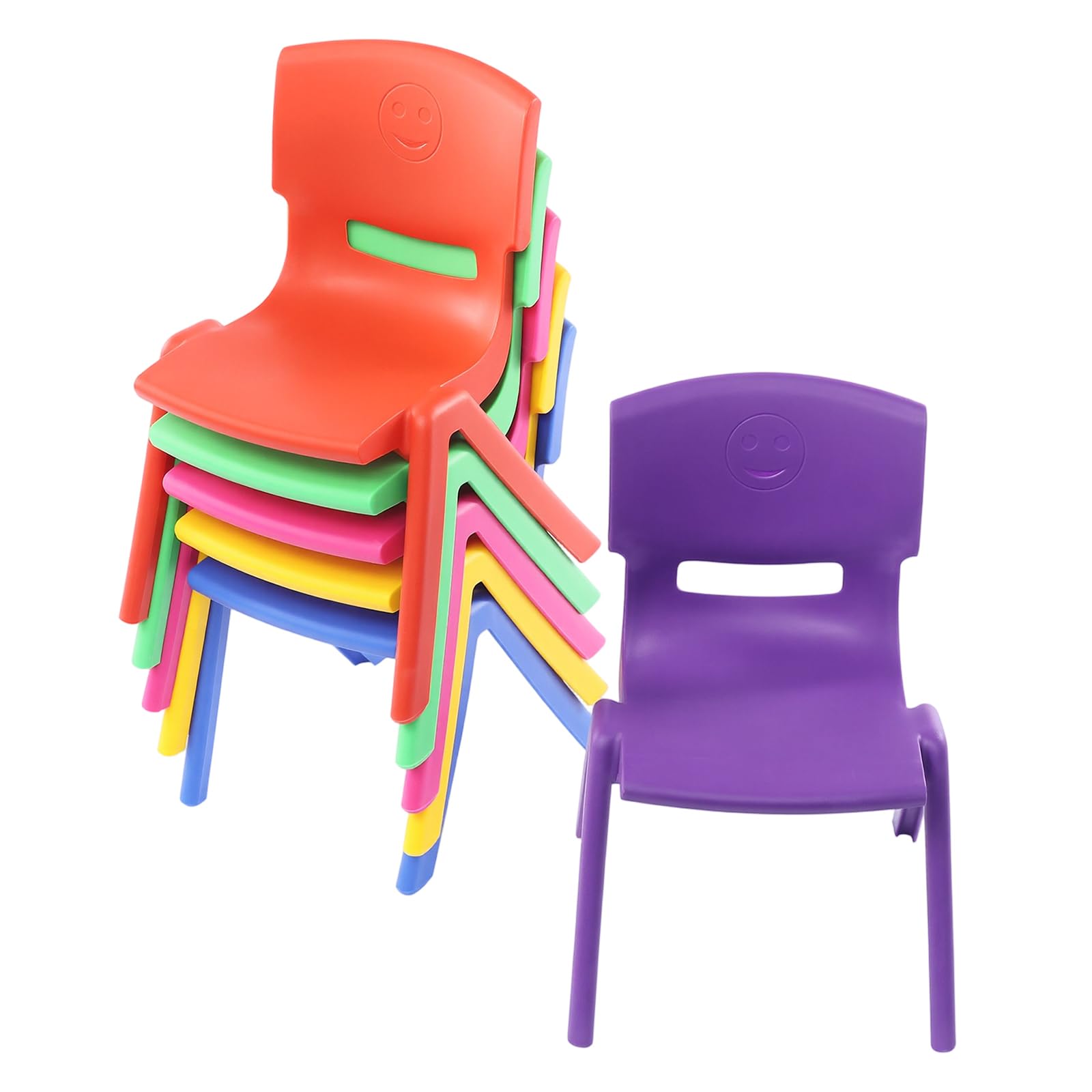 Lot de 6 chaises empilables - 6 couleurs mélangées - En plastique - Charge maximale : 100 kg - Pour l'intérieur et l'extérieur - Pour salles de classe, chambres d'enfants et appartements