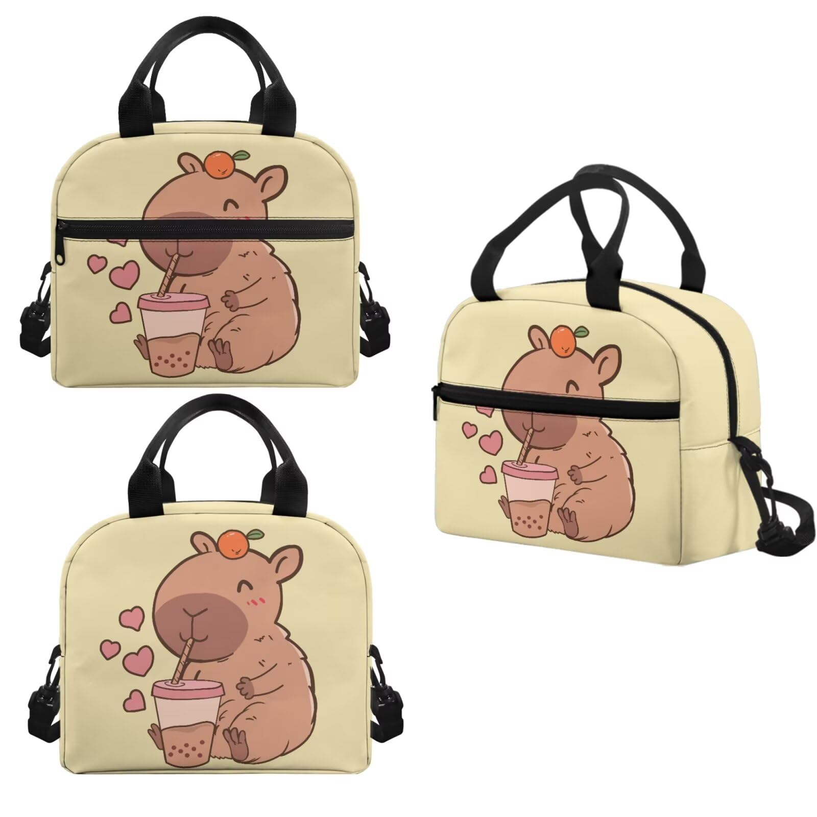 ZUXONGSY Cute Lunch Box for Girls 10-12 Insulated Kids Water Bottle for School 3 Piece Set Guinea Pig Water Bottle Holder with Strap Reusable Food Storage Container for Picnic