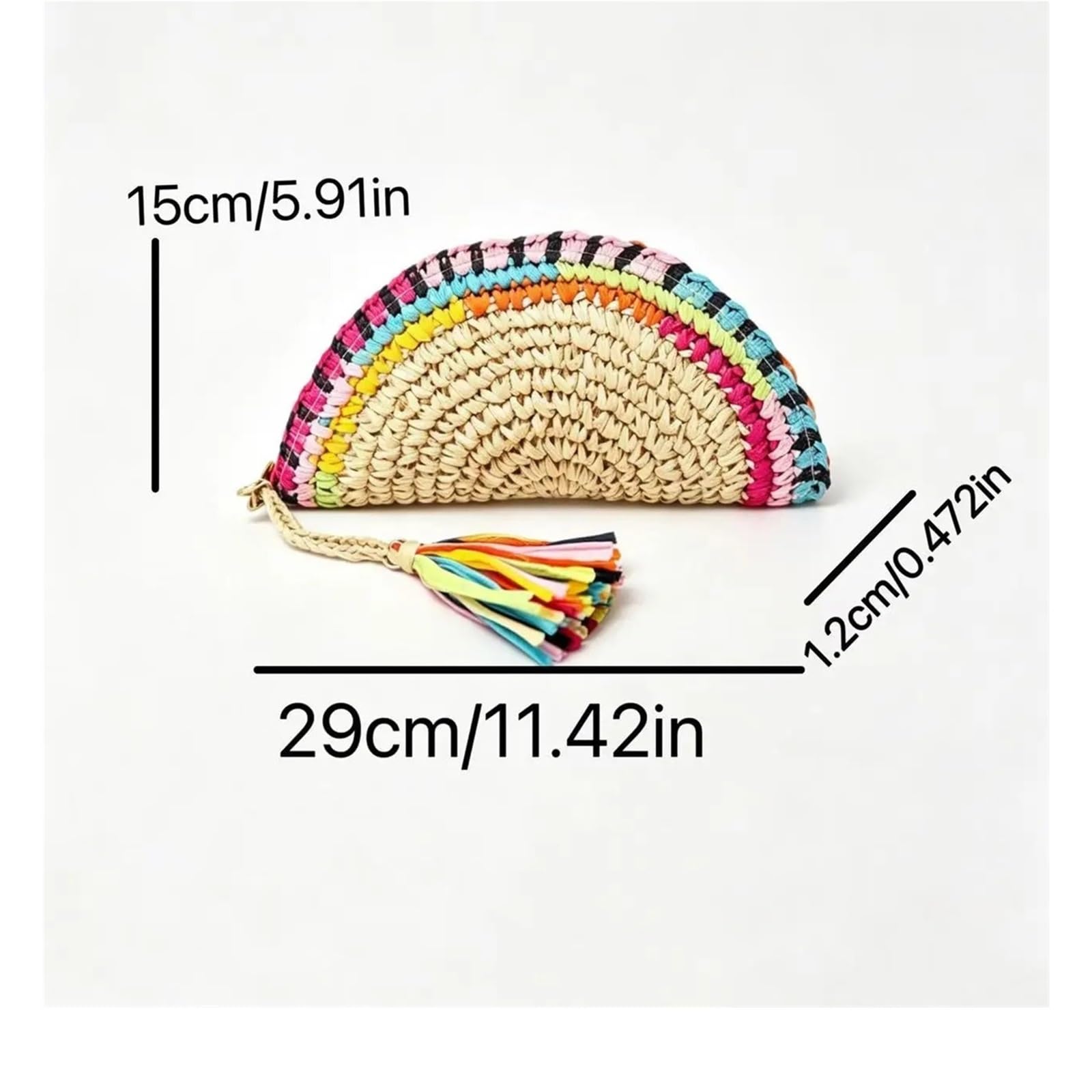Strohhüfttasche Sommerliche bunte handgemachte Stroh-Clutch-Tasche, Quasten-Dekor-Umschlagtasche, vielseitig einsetzbar