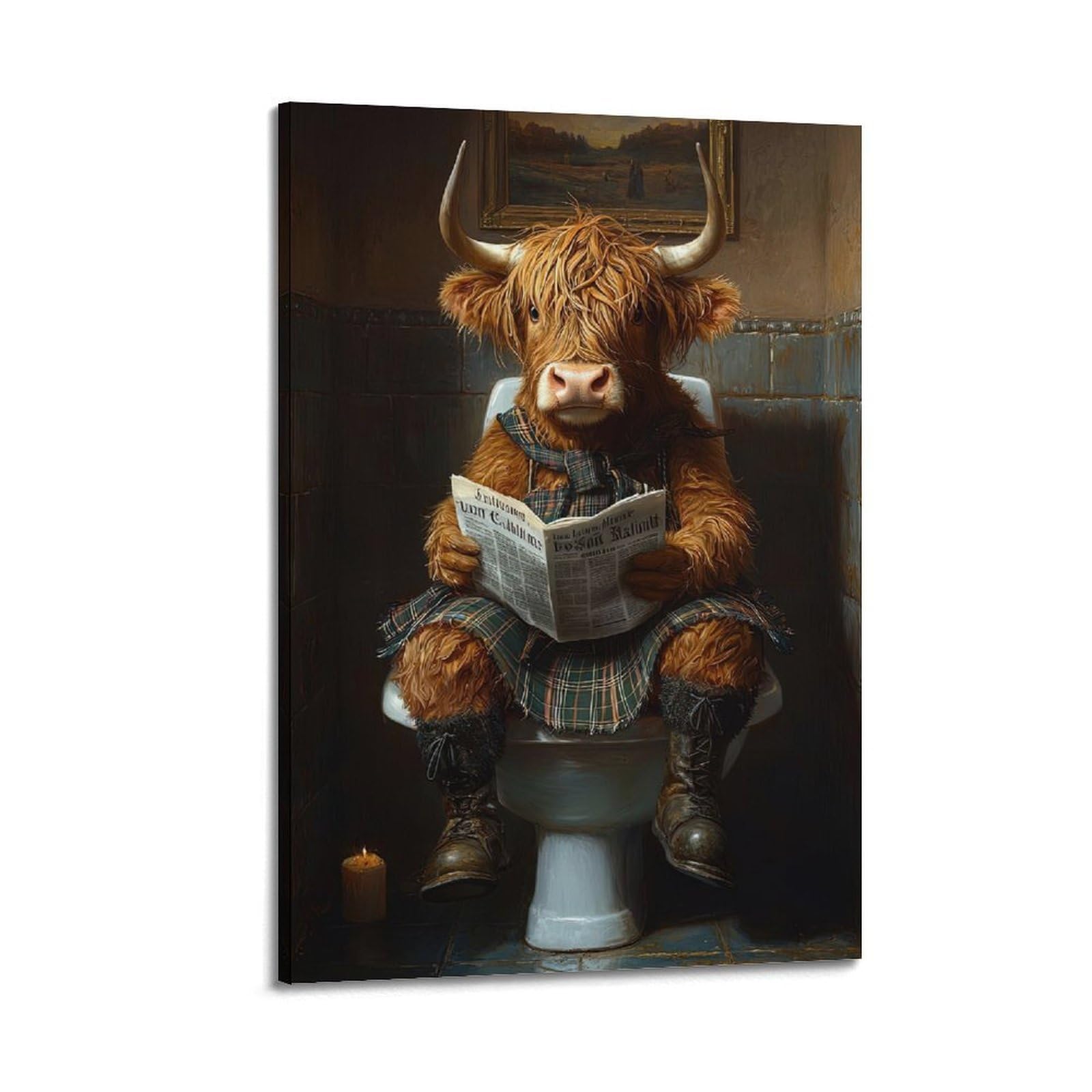 ESTE Highland Cow Toilette Red Poster Decorative Painting Canvas Modern Art Picture 24x36inch(60x90cm)