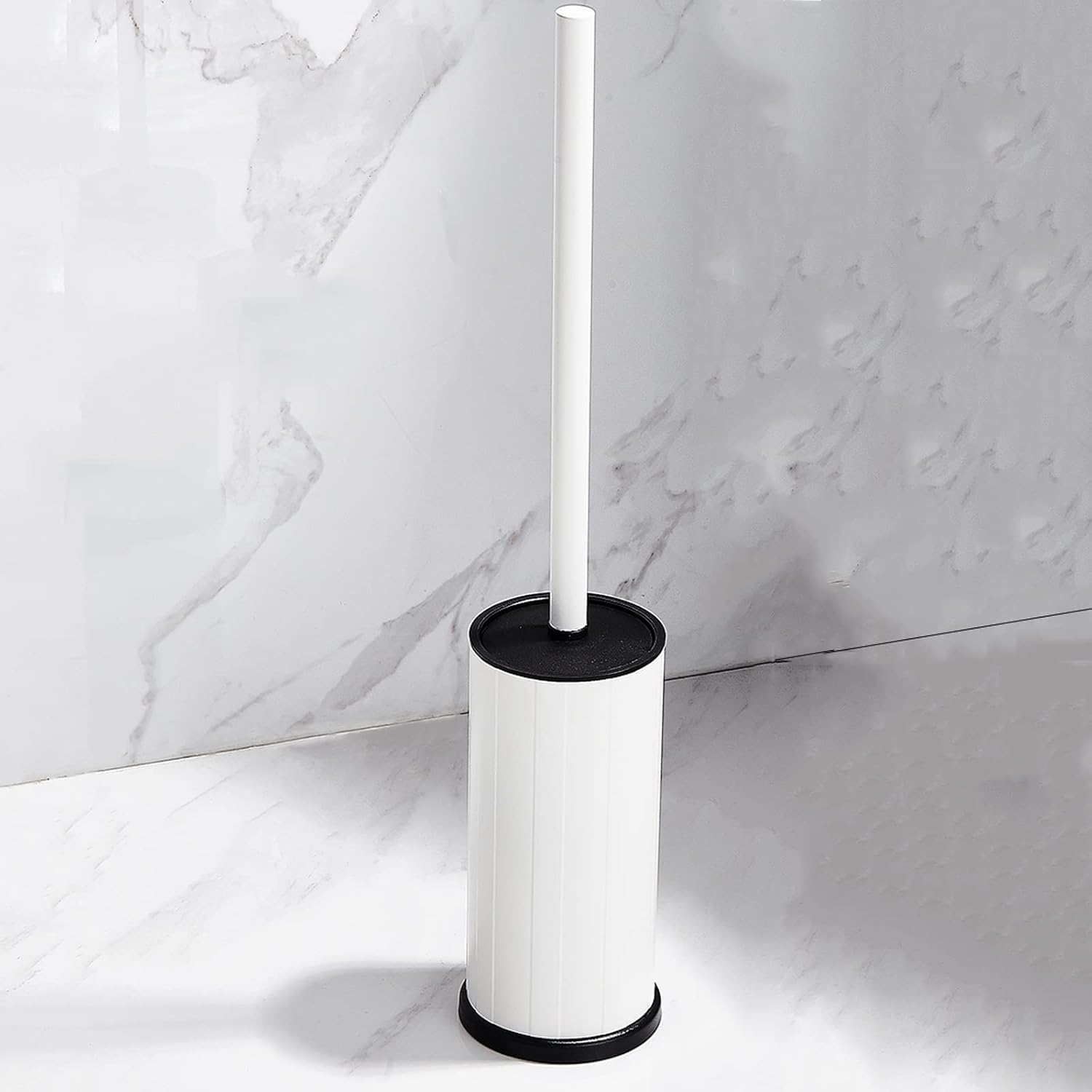 Toilet Brush Holder Toilet Brush Stainless Steel Handle Thick Bristles Space Aluminum Floor-Standing Toilet Bowl Brush Set with Base and Lid Toilet Brush Holders(Black,Medium)