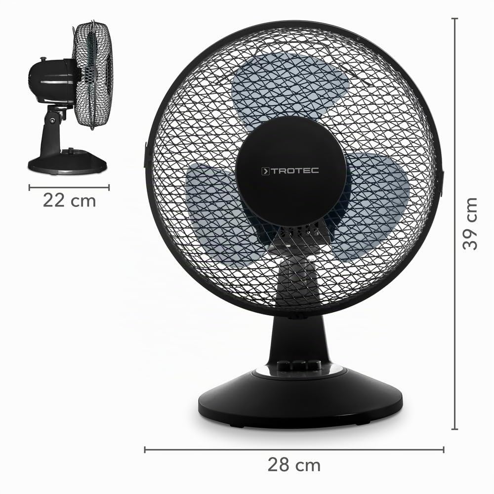 TROTEC Tischventilator TVE 11 25 Watt oszillierend 80° 2 Stufen Ø 23 cm schwarz