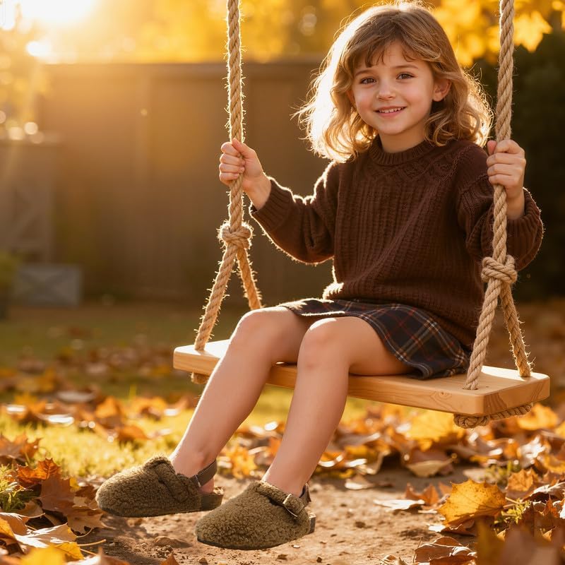 HOMEHOT Girls Clogs Fur Lined Cork Footbed for Big Kids Indoor Outdoor Sandals with Adjustable Buckle - Image 2