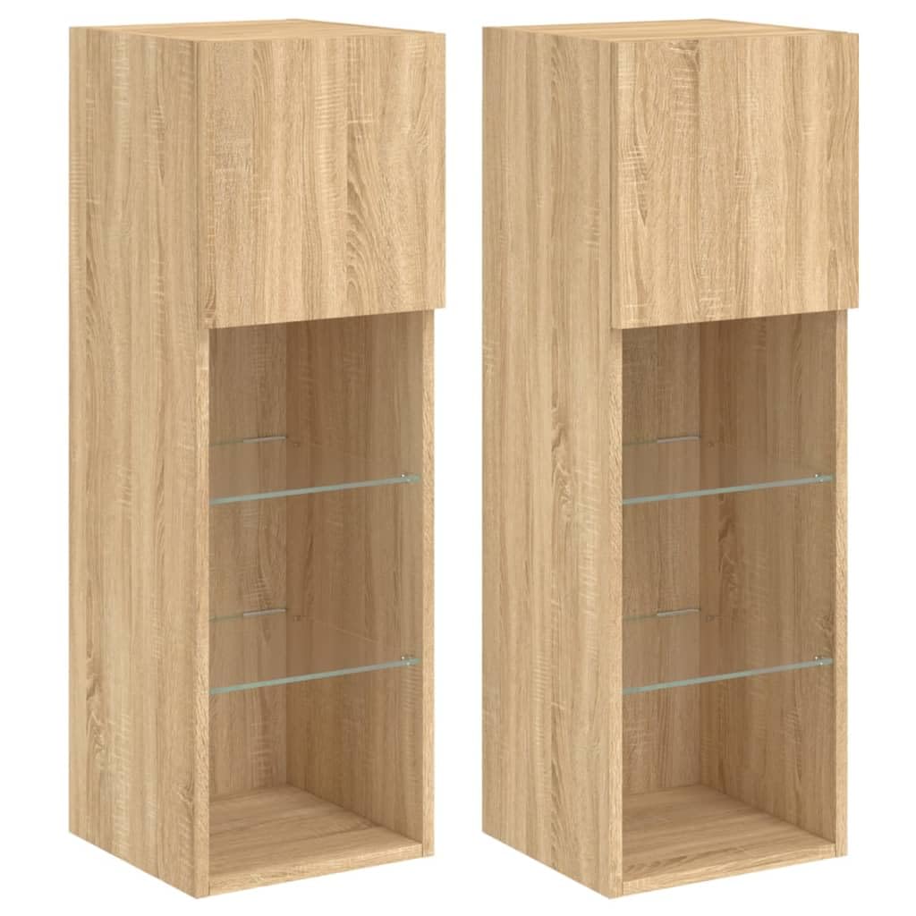 Supporto TV con Luci a LED, Legno Composito, Mobile TV a Parete con Ante e Divisori in Vetro per Lettore DVD, Dischi e Altri Piccoli Oggetti (30,5×30×90 cm)