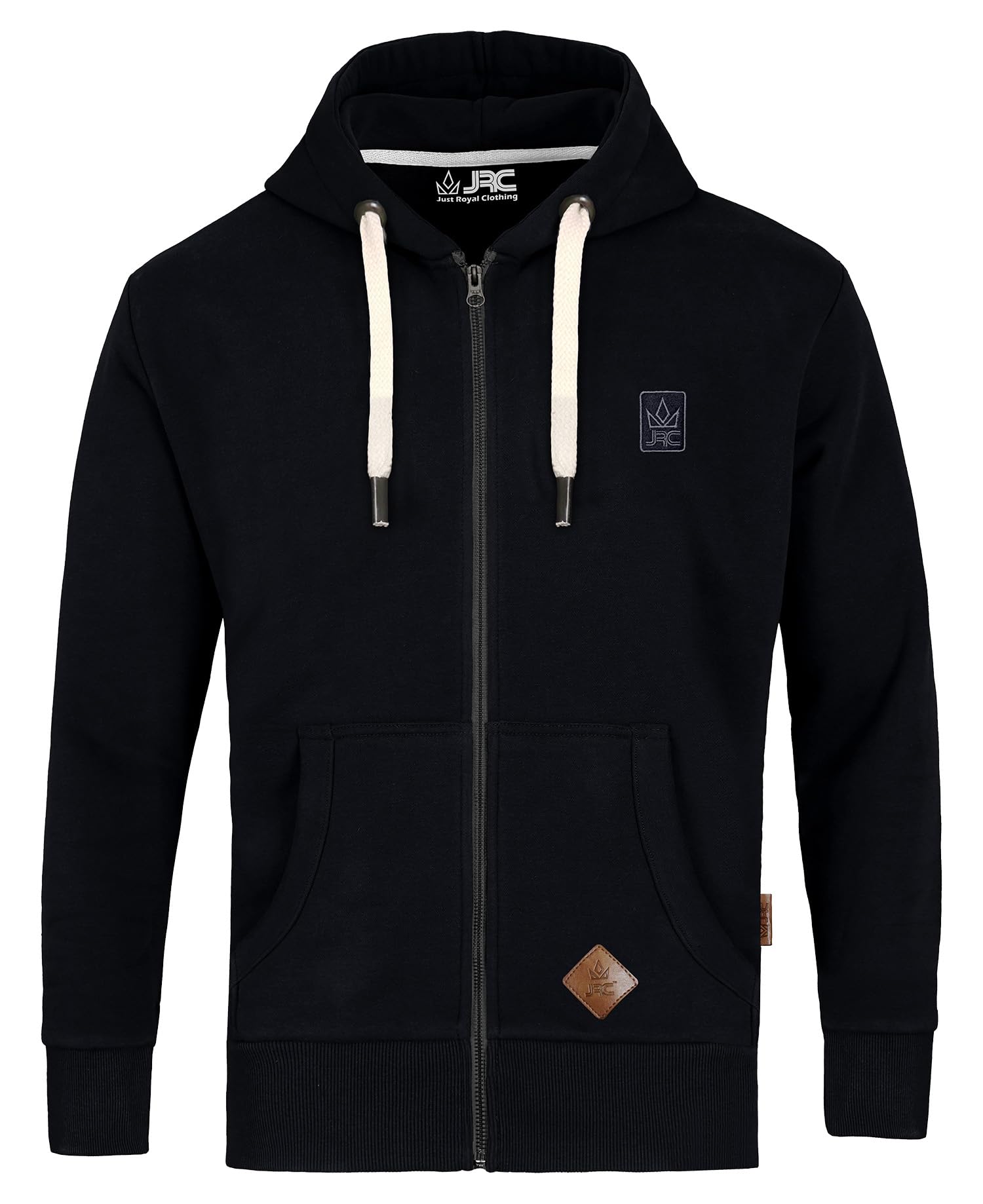 Jrc Just Royal Clothing Men's Black Zipped Fleece Hoodies, Lightweight Casual Zip Up Hooded Sweatshirt Tops With Pockets For Gym & Running (, Xxxl)