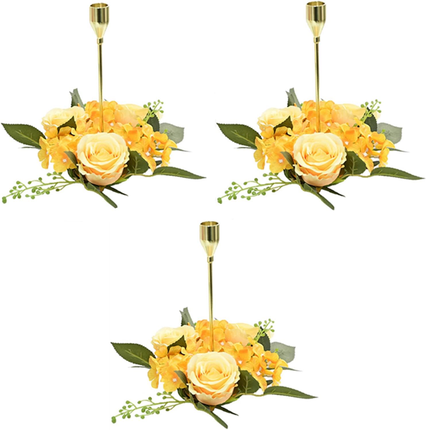 Set of 3 Small Candle Wreath Ring Pillar Candlestick Holder