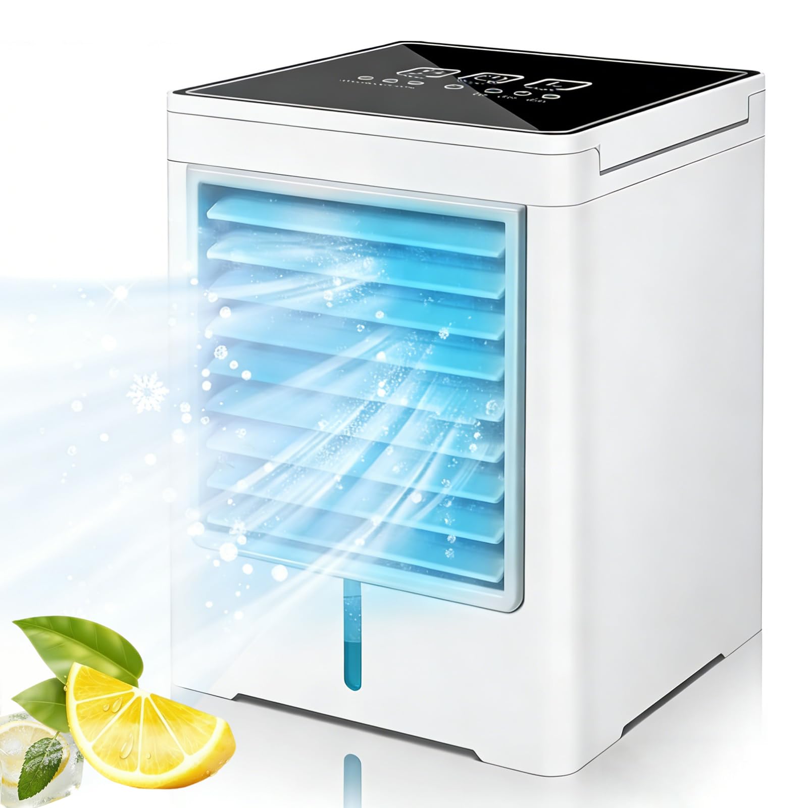 Klimaanlage Mobil ohne Abluftschlauch, 470 ml Luftkühler mit Wasserkühlung, USB Ventilator Leise mit 3 Stufen, Timer & Touchscreen, Mobiles Klimagerät für Schlafzimmer Zimmer Zuhause, Weiß