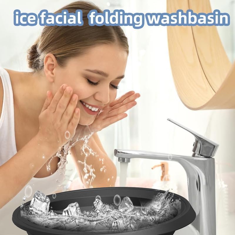 Image of Facial Cold Plunge Bowl kit- Face Bowl for Ice, Portable Foldable Silicone Ice Facial 𝖡owl for Puffiness, Skin Relief & Beauty Care, Includes Reusable Cubes (BLACK)