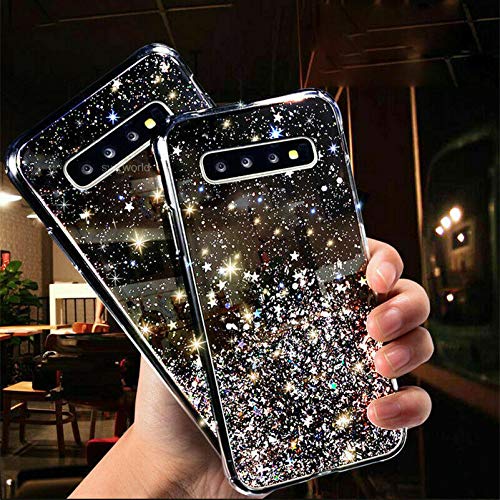 Image of VONZEE Case Compatible with Samsung Galaxy S10, Non Moving Glitter Stars Cover Soft TPU Bumper Bling Cover for Women Girls Protective Shockproof Phone Case for Samsung Galaxy S10 (Black)