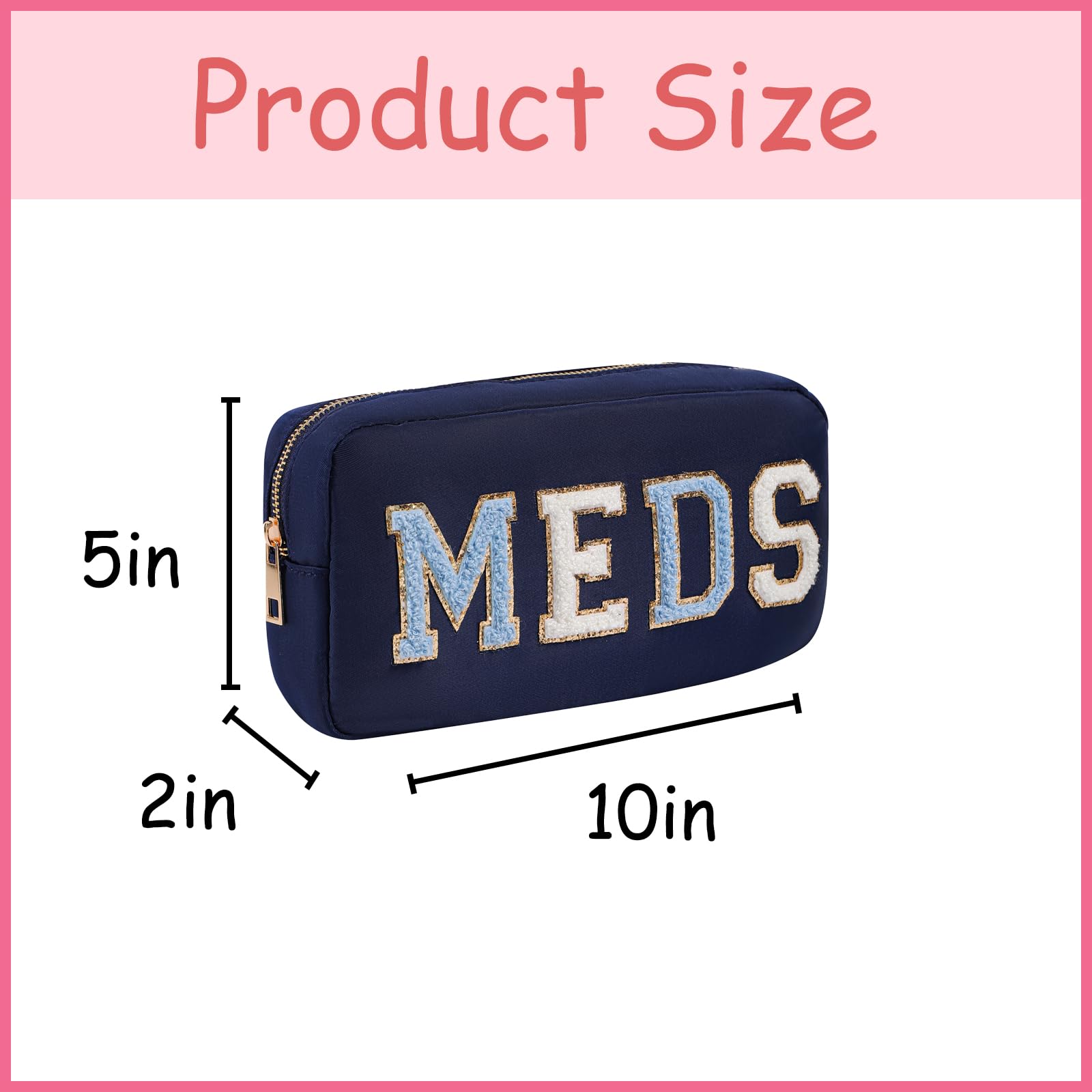 Meds Reise-Make-up-Tasche aus Chenille, Nylon, mit Metall-Reißverschluss, Erste-Hilfe-Geldbörse, Organizer, Kosmetiktasche für Damen und Mädchen, 03navy, 10in*5in*2in, Für Reisen