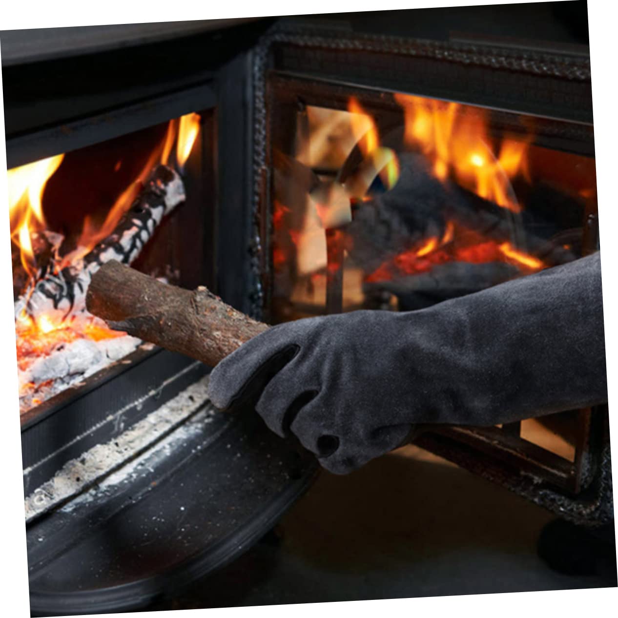 YARNOW Guanti Da Barbecue Resistenti Al Calore in Pelle Ignifughi Guanti Da Cucina Per Uso Esterno Grigio Nero