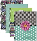Emraw Saas & Class Notebook Spiral with 60 Sheets of Wide Ruled White Paper - Set Includes: Polka Dot Flower, Funky Floral, Flower Stripes & Chandelier Covers (4 Pack)