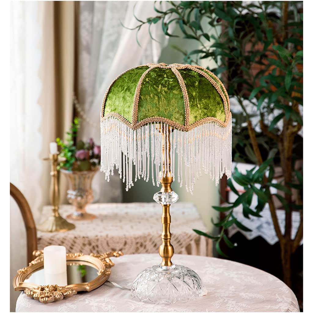 SYALEO Table Lamp Green French Retro Bedside Lamp W/Velvet
