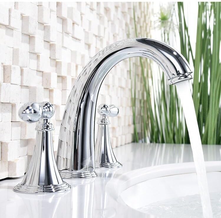 Basin Faucet Bathroom Widespread Three Holes 8 Inch Brass Water Mixer Tap Gold Black Basin Water Sink Mixer Crane