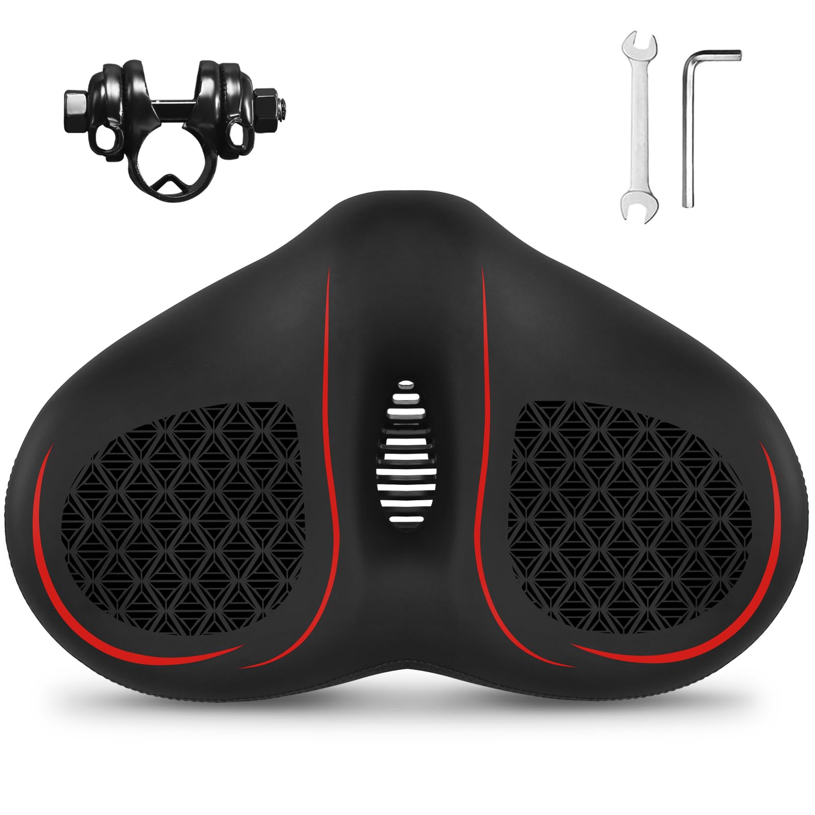 BUCKLOS New Noseless Bike Seat for Comfort Men&amp;Women Extra Wide Bicycle Seat Cushion Oversized Comfortabele Foam Padded Bike Saddle for Peloton Exercise Bike Ebike Cruiser Bikes