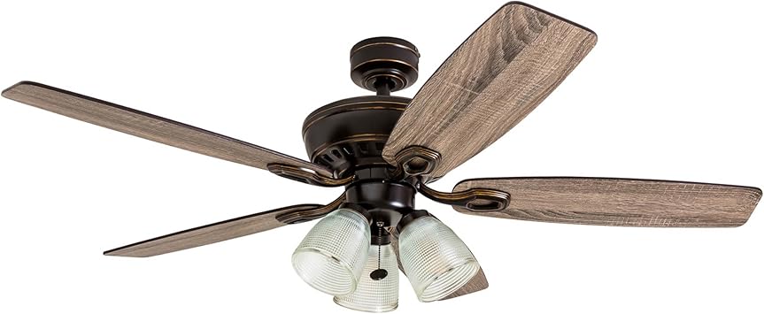 Prominence Home Marston, 52 Inch Traditional Indoor LED Ceiling Fan with Light, Pull Chain, Three Mounting Options, 5 Dual Finish Blades, Reversible Motor - 51017-01 Oil Rubbed Bronze