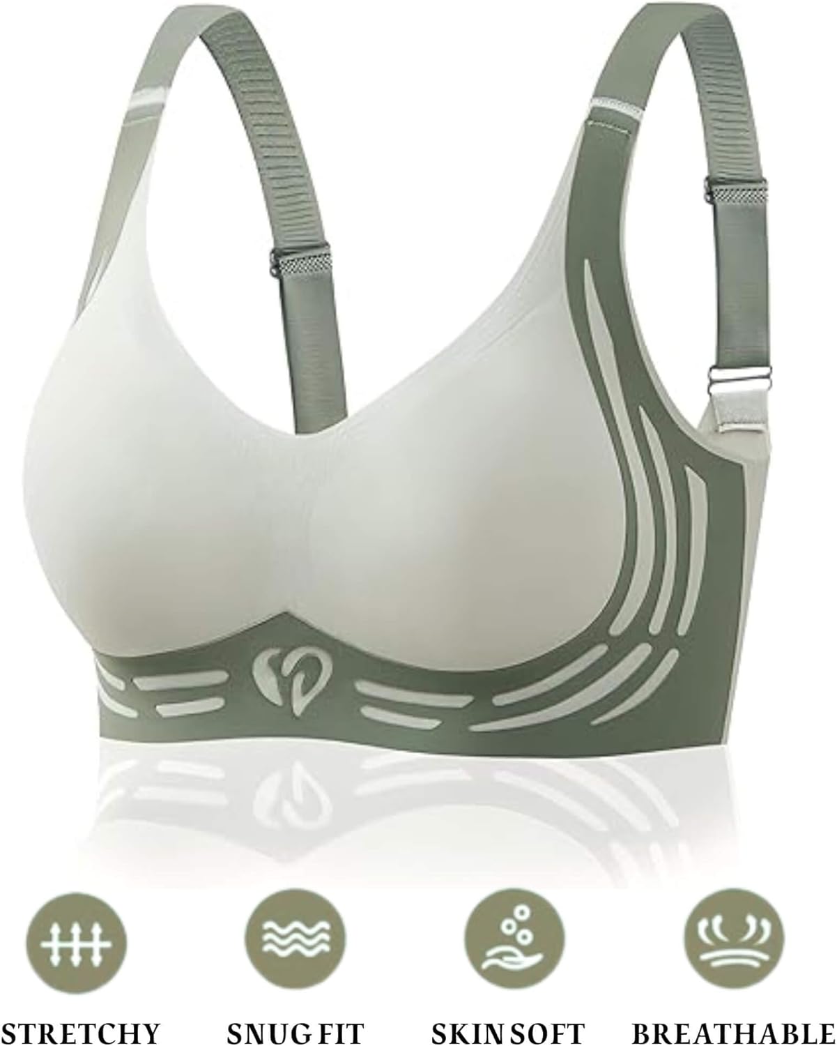 Bras for Women No Underwire, Womens Push Up Bras Wireless, Comfortable Bra Supportive Bralettes Plunge Seamless Bra, Green L - Image 4