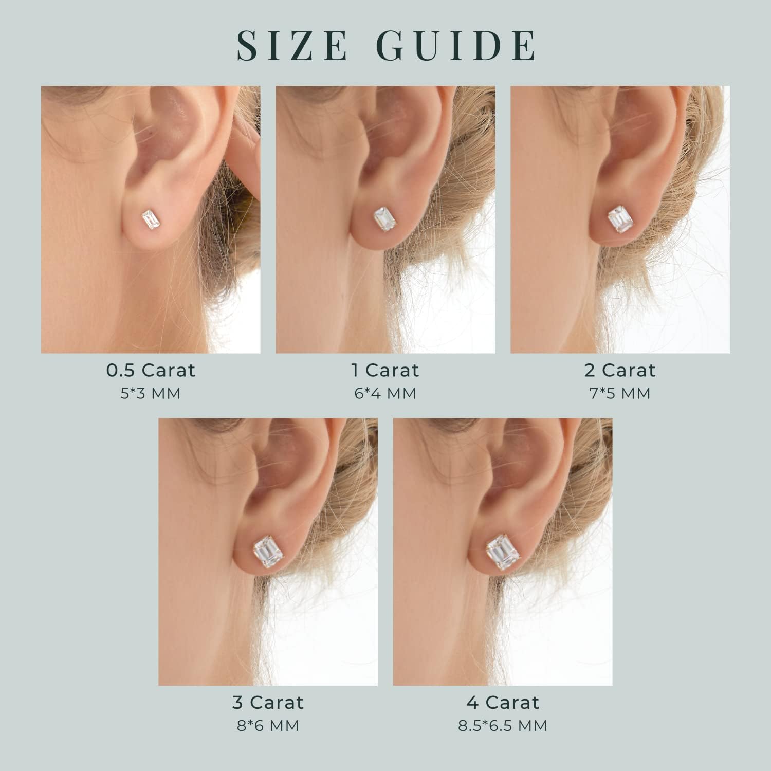 DIAMONBLISS 10K or 14K Real Solid Gold Stud Earrings for Women | White or Yellow Gold Emerald Cut Solitaire Studs | 0.5 to 4 Carat Cubic Zirconia CZ Simulated Diamond - Image 5