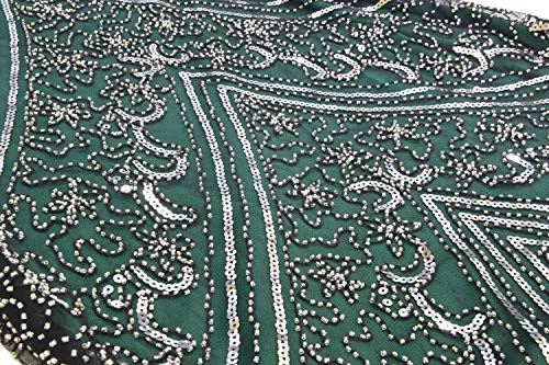 Women 1920s Sequin Beaded Tassels Hem Flapper Dress with 20s Headband Accessories Set (S, Style 3 Silver Green) - Thumbnail 4