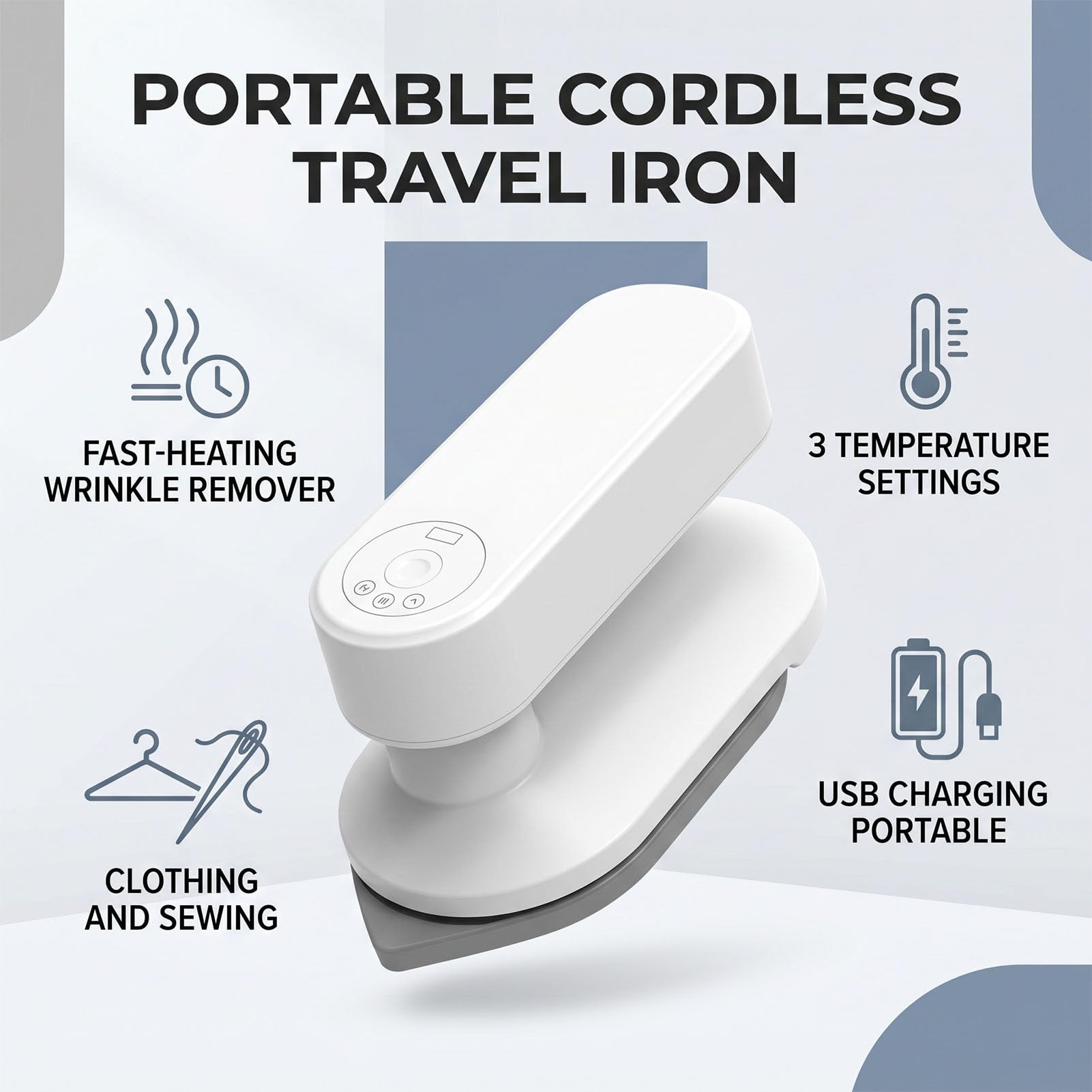 Generic Vaporizador de Viaje Portátil Inalámbrico para Ropa, 3 Configuraciones de Temperatura (WHITE)