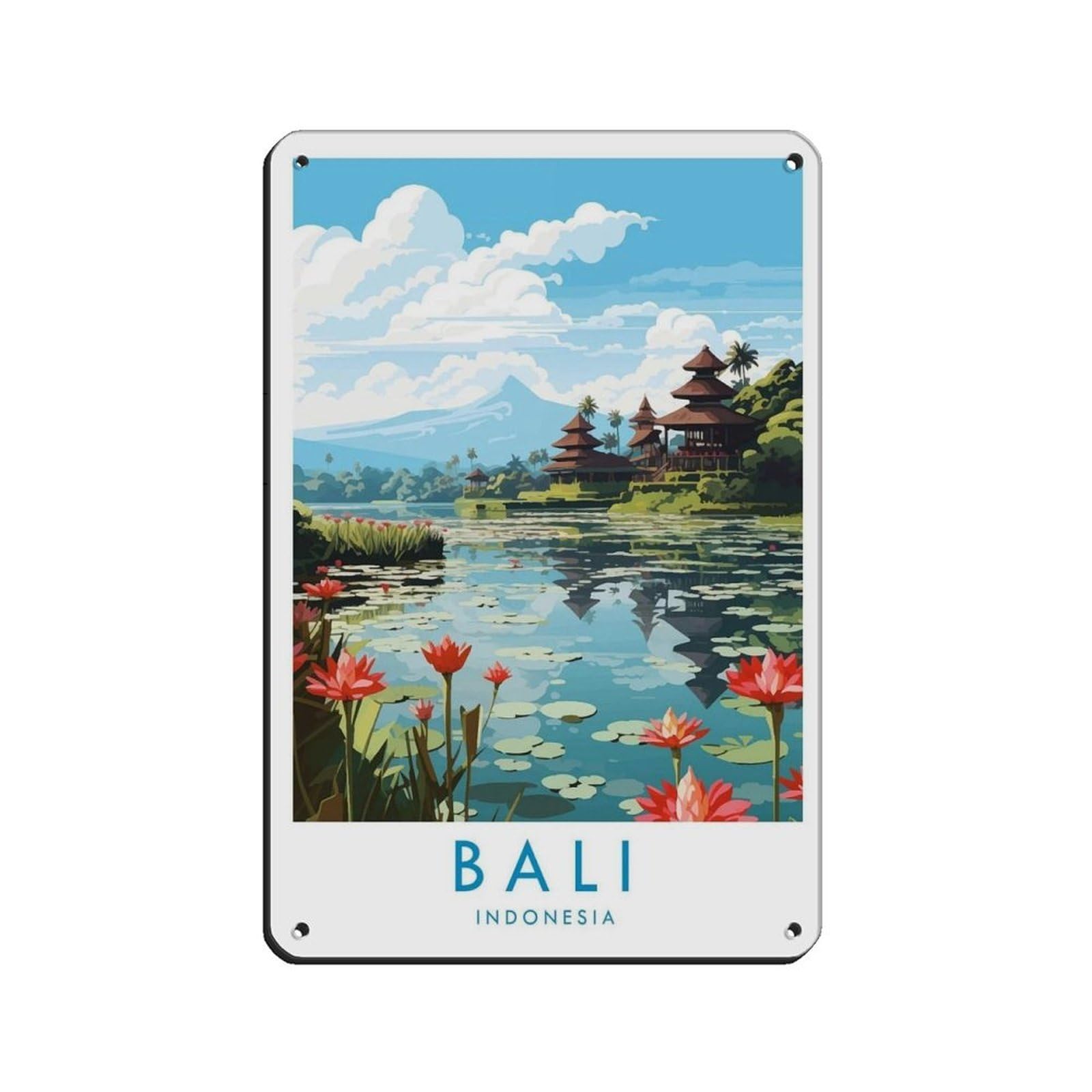 Bali Travel Poster, Indonesia (12) Tin Sign Vintage Metal Pub Club Cafe Bar Home Wall Art Decoration Poster Retro 8x12inch(20x30cm)