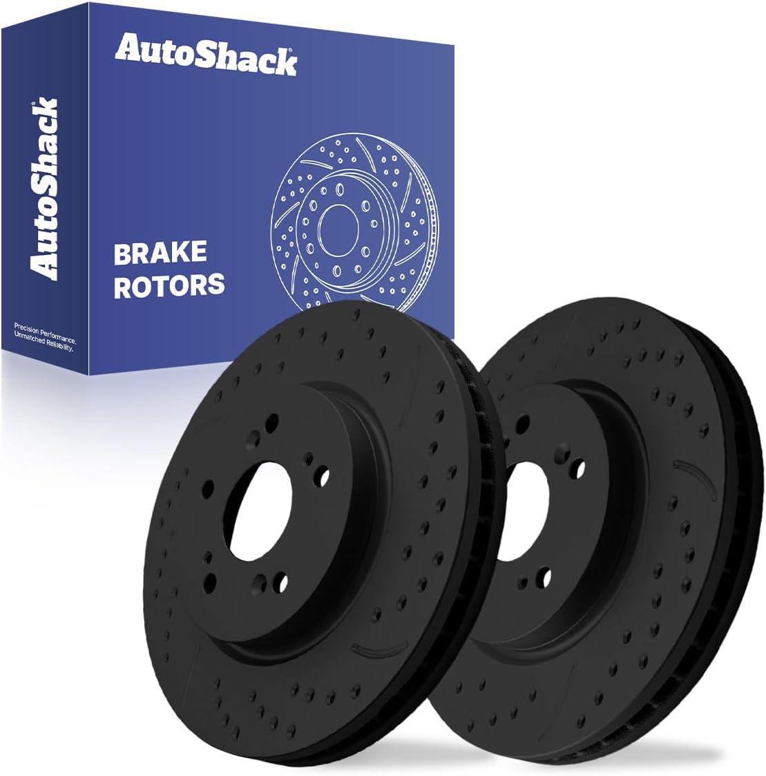 AutoShack Front Vented Drilled & Slotted E-Coated Brake Rotors Black Finish 2-PC Set Replacement for 2007-2016 Honda CR-V 2007-2012 Acura RDX 2012-2015 Honda Crosstour NightGuard 11.65" (295.8 mm)
