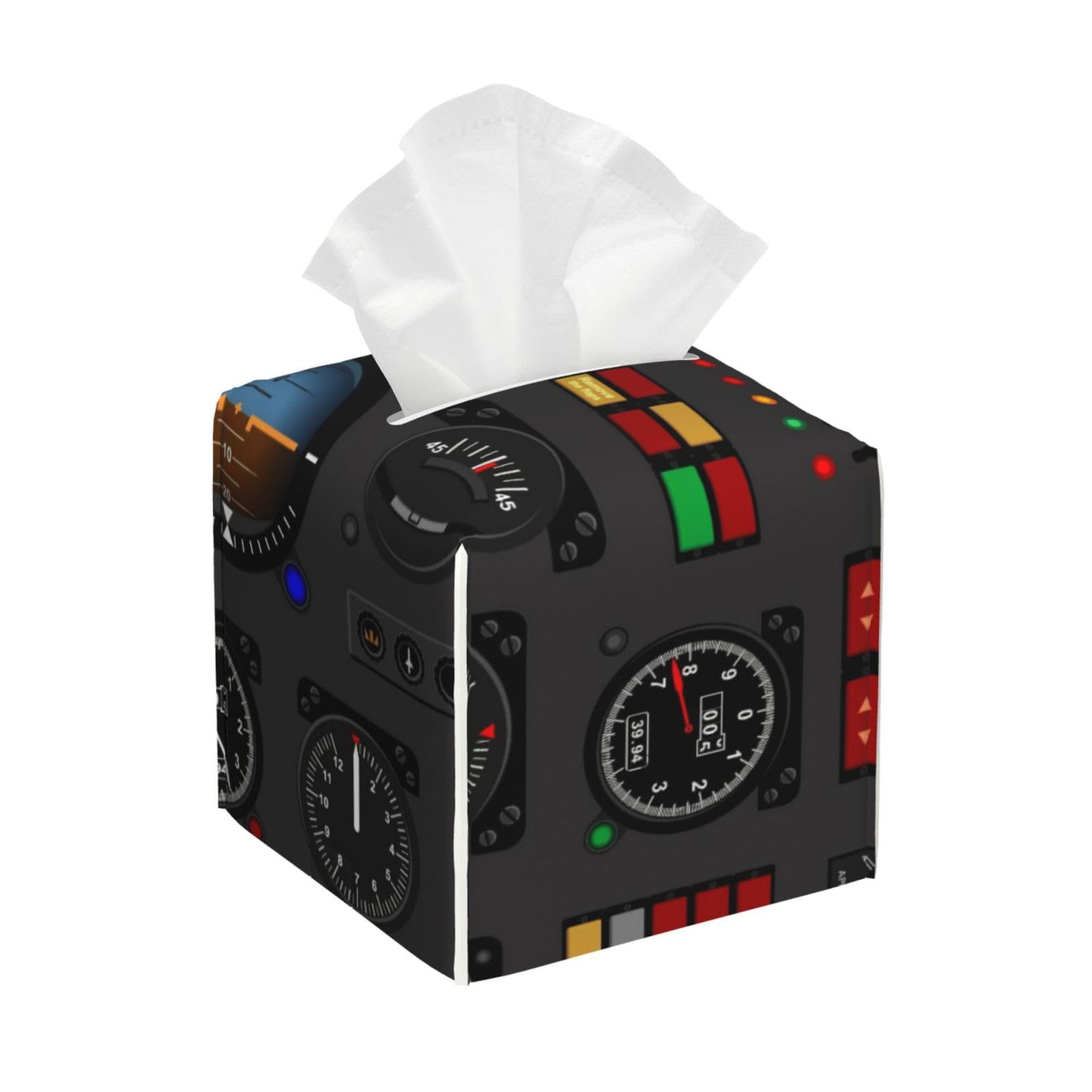 Airplane Instrument Panel Square Tissue Box Cover with Modern and Stylish Bottom Tissue Box Storage Space