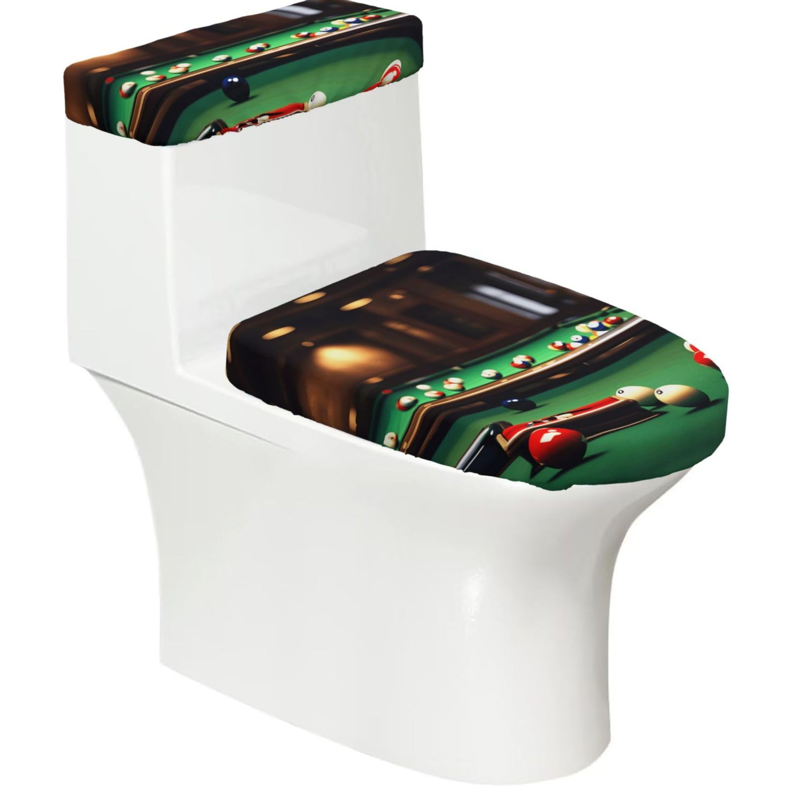 Billiard Printed Toilet Tank and Lid Cover Set of 2 for Most Bathrooms, Fits Elongated Round Toilets