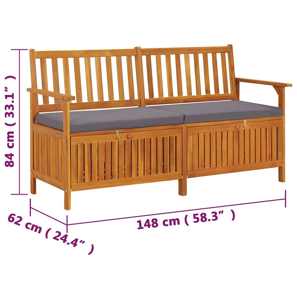 Ławka do przechowywania z poduszką 148 cm lite drewno akacjowe