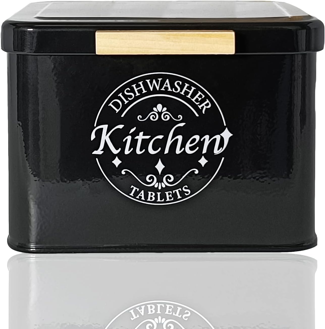 Dishwasher Pod Container with Hinged Lid. Farmhouse Metal