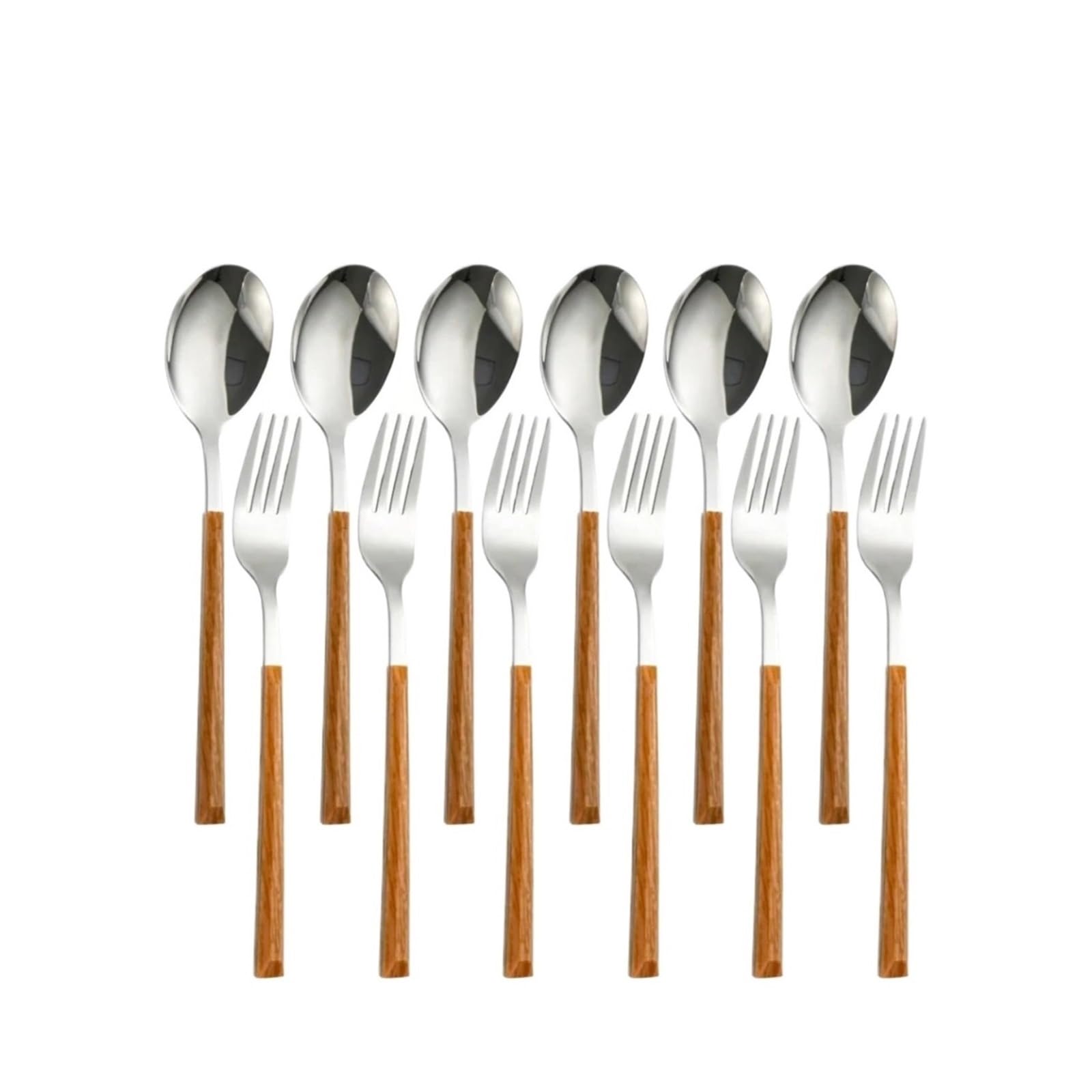 WZPTLKIBAD Stainless Steel Fork and Spoon with Imitation Wood Handle